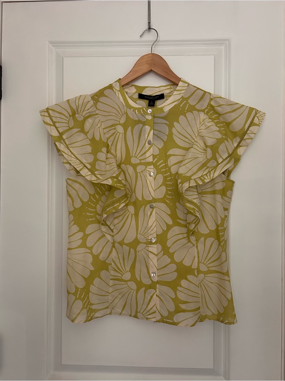 Andrew Marc Floral Ruffle Button-Front Blouse